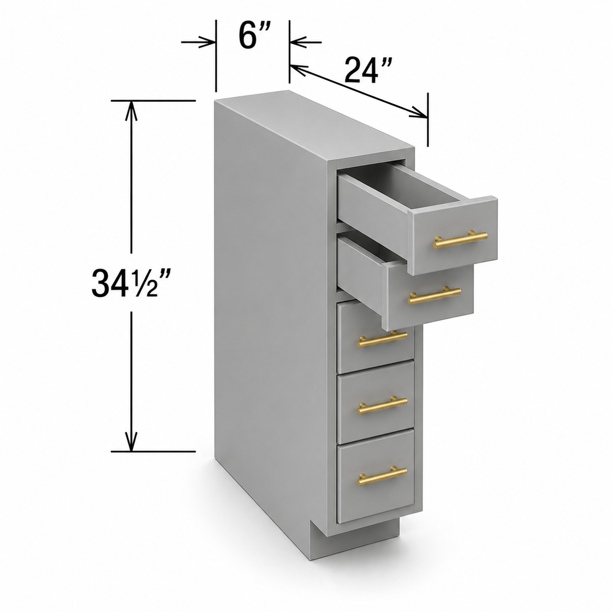 BSDC6 | Base Spice Drawer Cabinet | 6"W x 34 1/2"H x 24"D | 5 Drawers | Launch Cabinet Collection