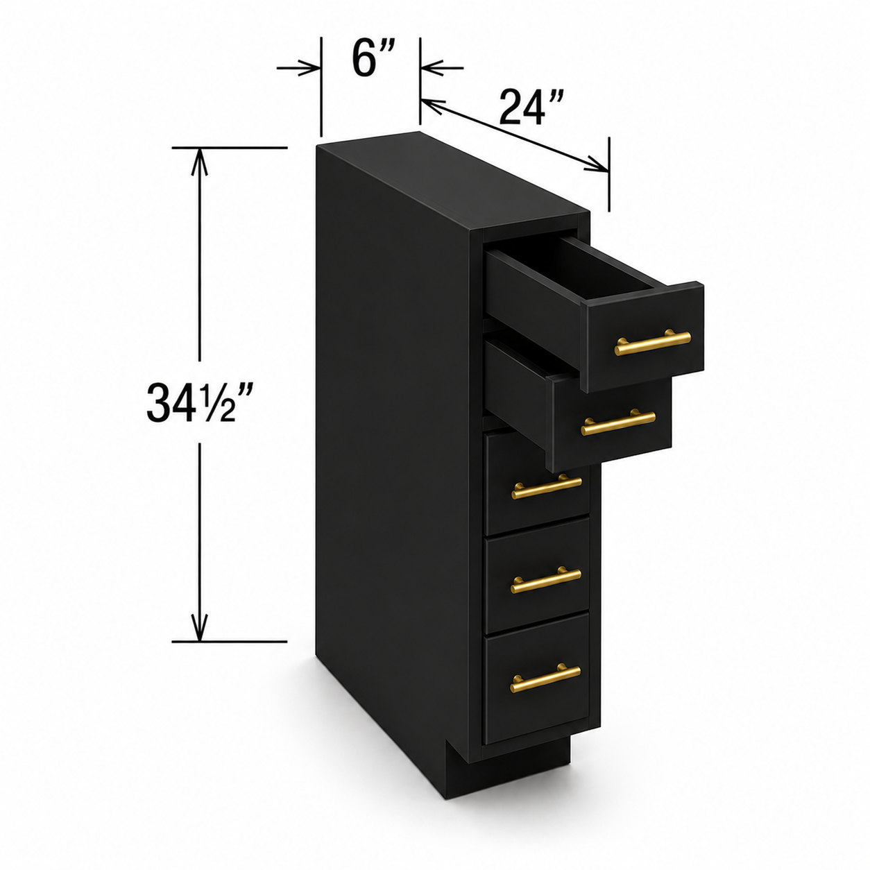 BSDC6 | Base Spice Drawer Cabinet | 6"W x 34 1/2"H x 24"D | 5 Drawers | Launch Cabinet Collection