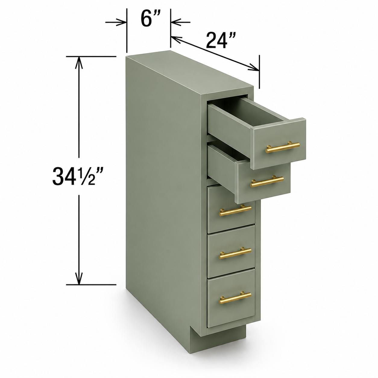 BSDC6 | Base Spice Drawer Cabinet | 6"W x 34 1/2"H x 24"D | 5 Drawers | Launch Cabinet Collection