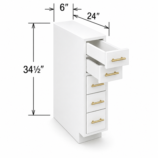 BSDC6 | Base Spice Drawer Cabinet | 6"W x 34 1/2"H x 24"D | 5 Drawers | Launch Cabinet Collection