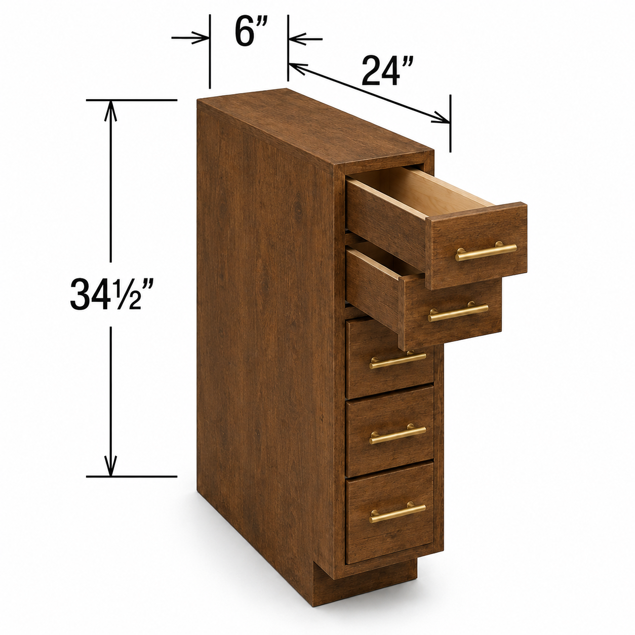 BSDC6 | Base Spice Drawer Cabinet | 6"W x 34 1/2"H x 24"D | 5 Drawers | Launch Cabinet Collection