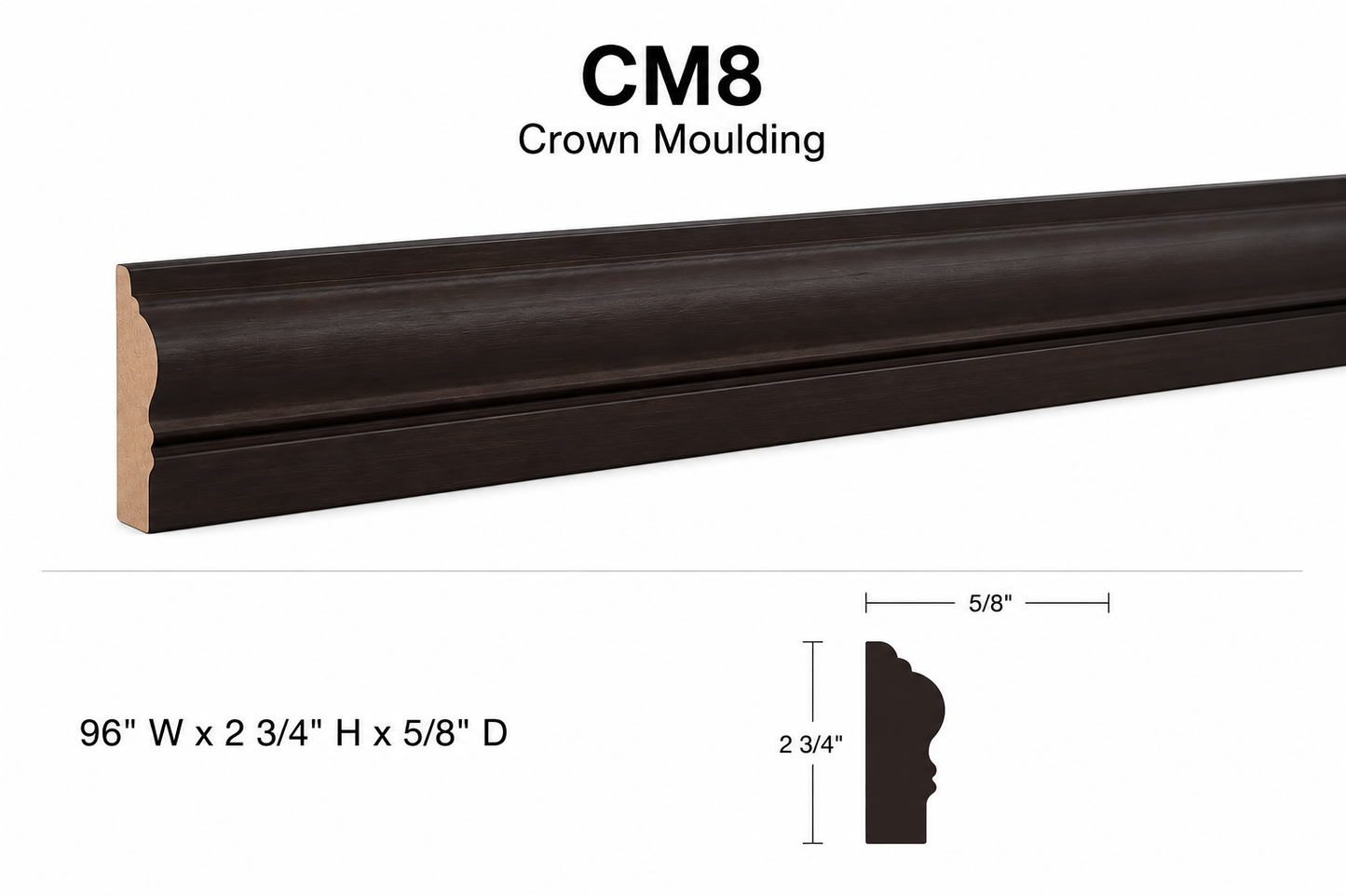 CM8 Launch Collection Crown Moulding | 96"L x 2-3/4"H x 5/8"D