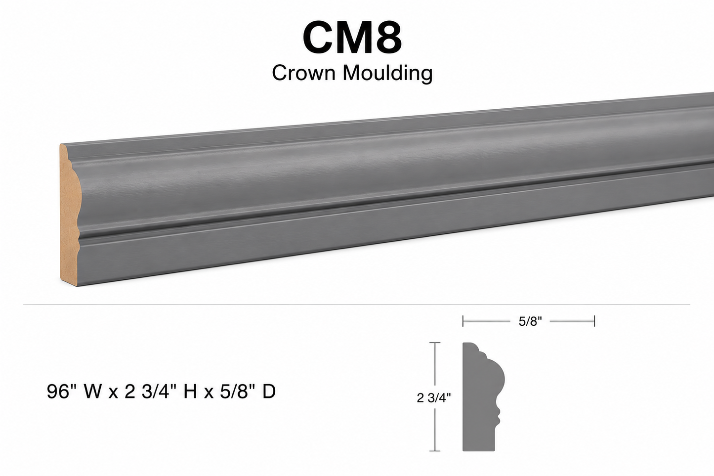 CM8 Launch Collection Crown Moulding | 96"L x 2-3/4"H x 5/8"D