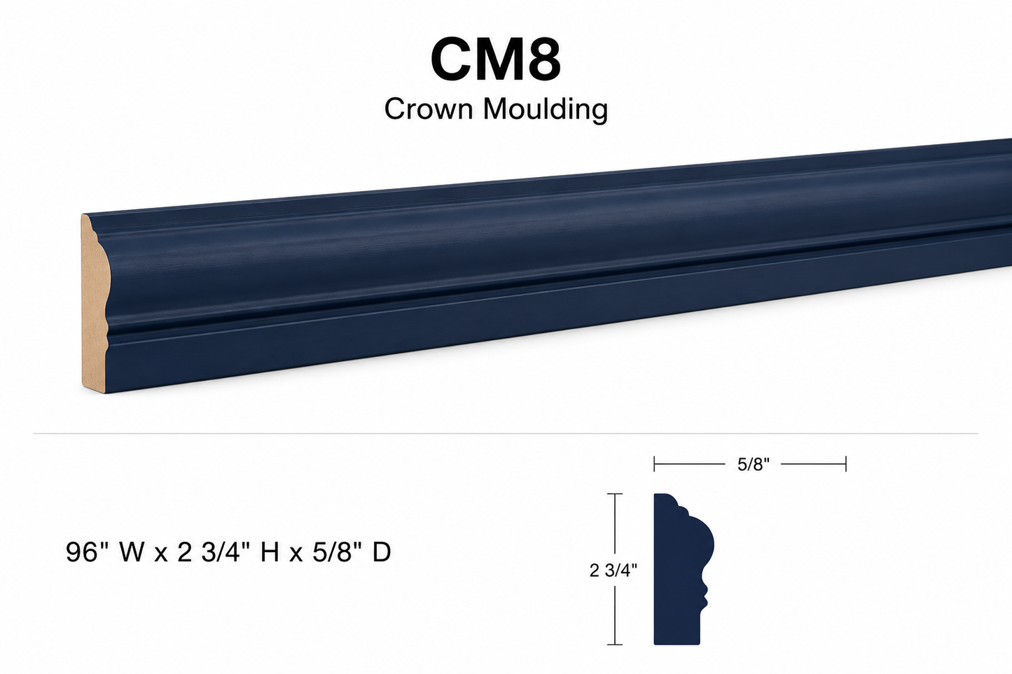 CM8 Launch Collection Crown Moulding | 96"L x 2-3/4"H x 5/8"D