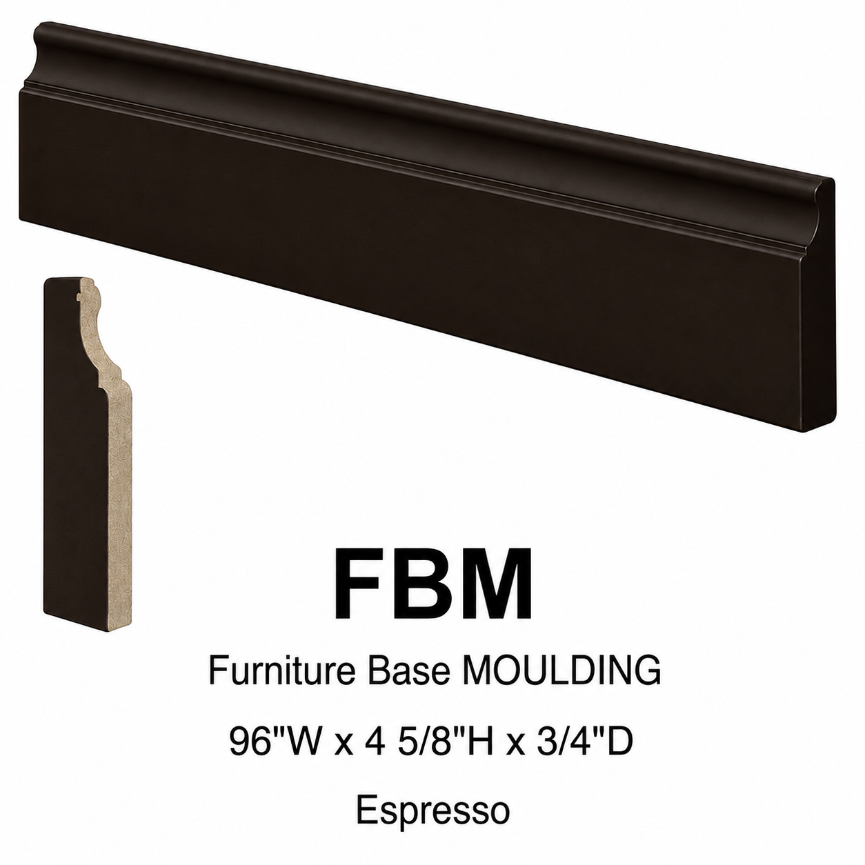 FBM Furniture Base Moulding | 96" Wide x 4-5/8" High x 3/4" Deep | Launch Cabinet Collection