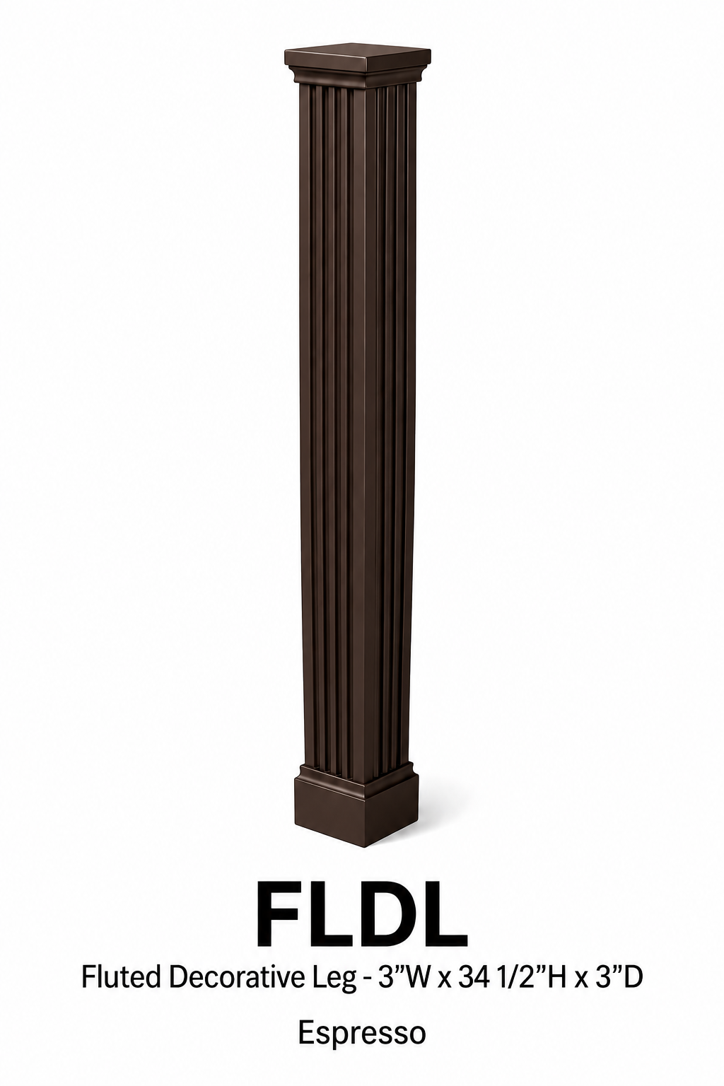 FLDL Fluted Decorative Leg | 3" Wide x 34-1/2" High x 3" Deep | Launch Cabinet Collection
