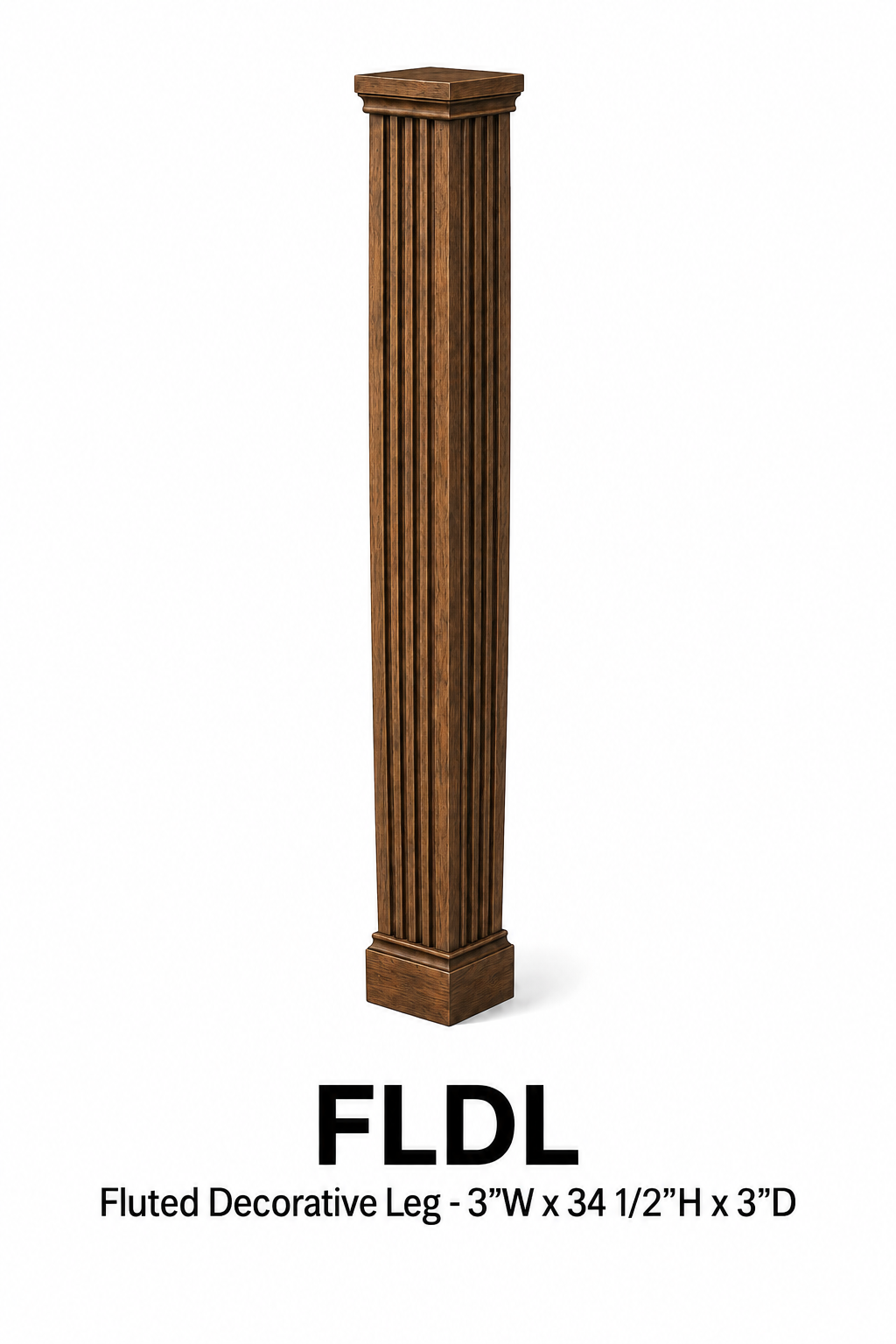 FLDL Fluted Decorative Leg | 3" Wide x 34-1/2" High x 3" Deep | Launch Cabinet Collection