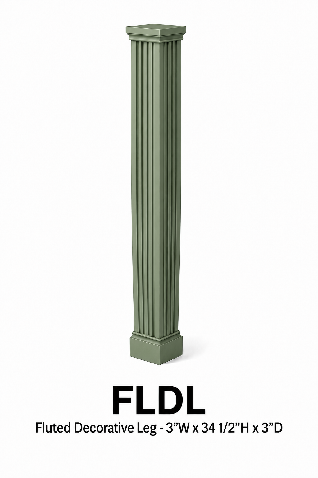 FLDL Fluted Decorative Leg | 3" Wide x 34-1/2" High x 3" Deep | Launch Cabinet Collection