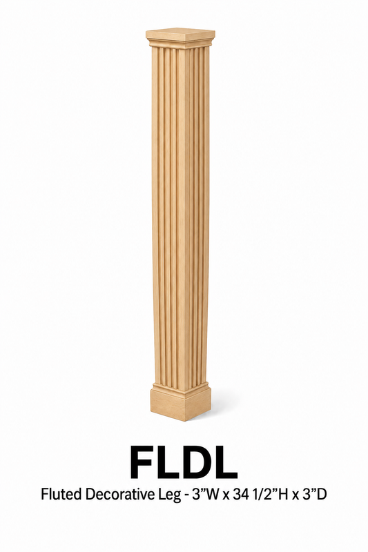 FLDL Fluted Decorative Leg | 3" Wide x 34-1/2" High x 3" Deep | Launch Cabinet Collection