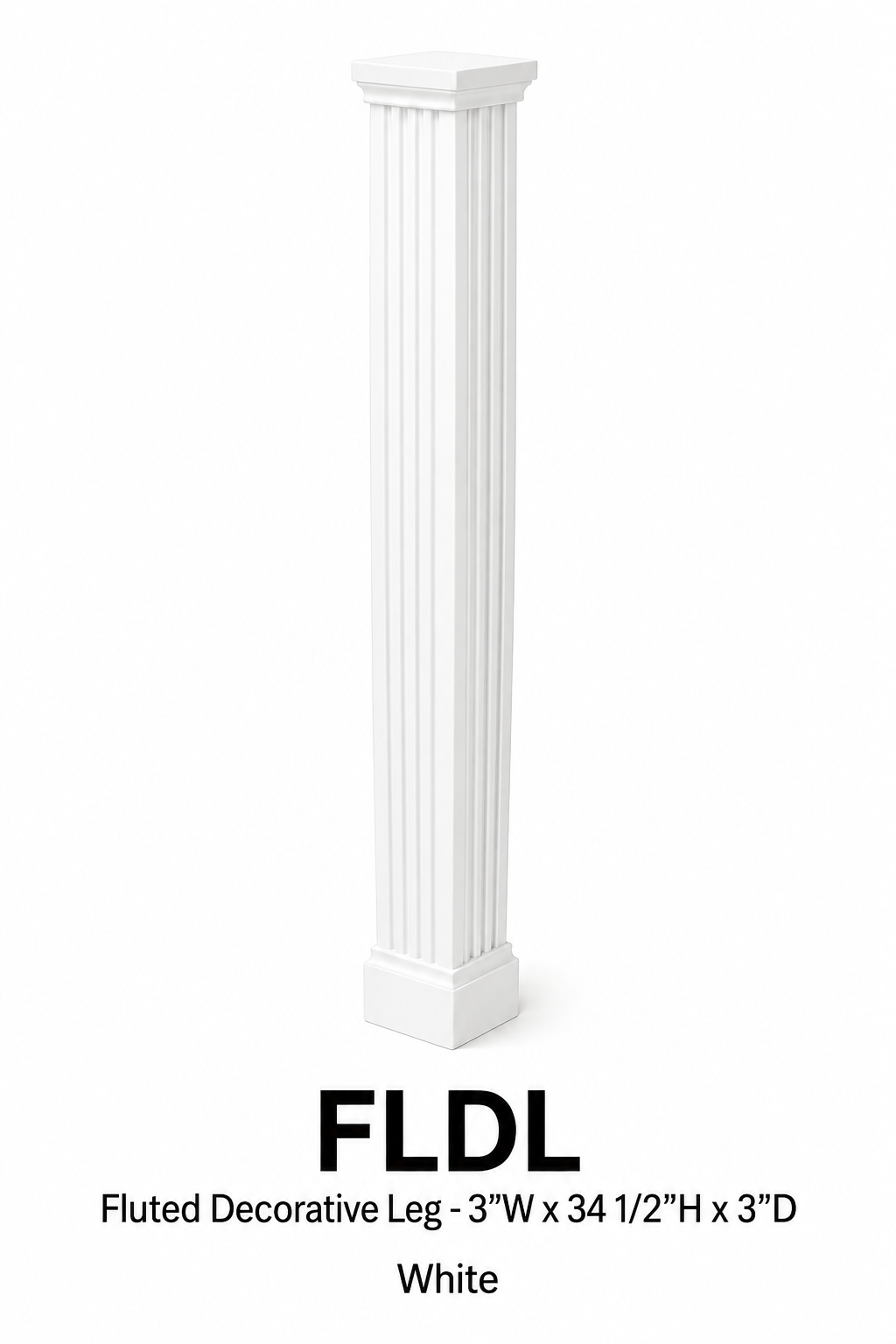 FLDL Fluted Decorative Leg | 3" Wide x 34-1/2" High x 3" Deep | Launch Cabinet Collection