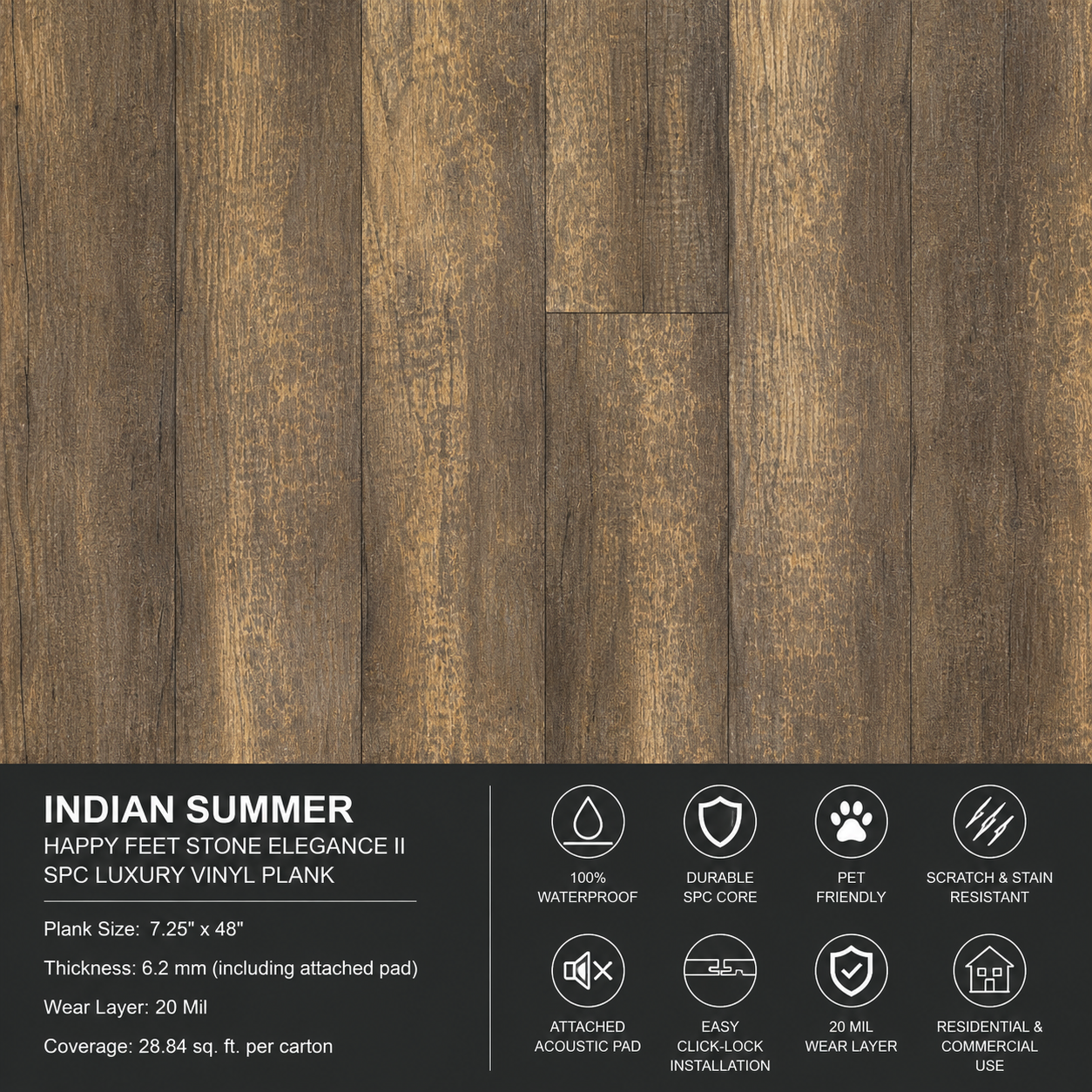 Happy Feet Stone Elegance II SPC - Indian Summer (HF455V) - Luxury Vinyl Plank Flooring | 7.25" x 48" | Spotlight Savings