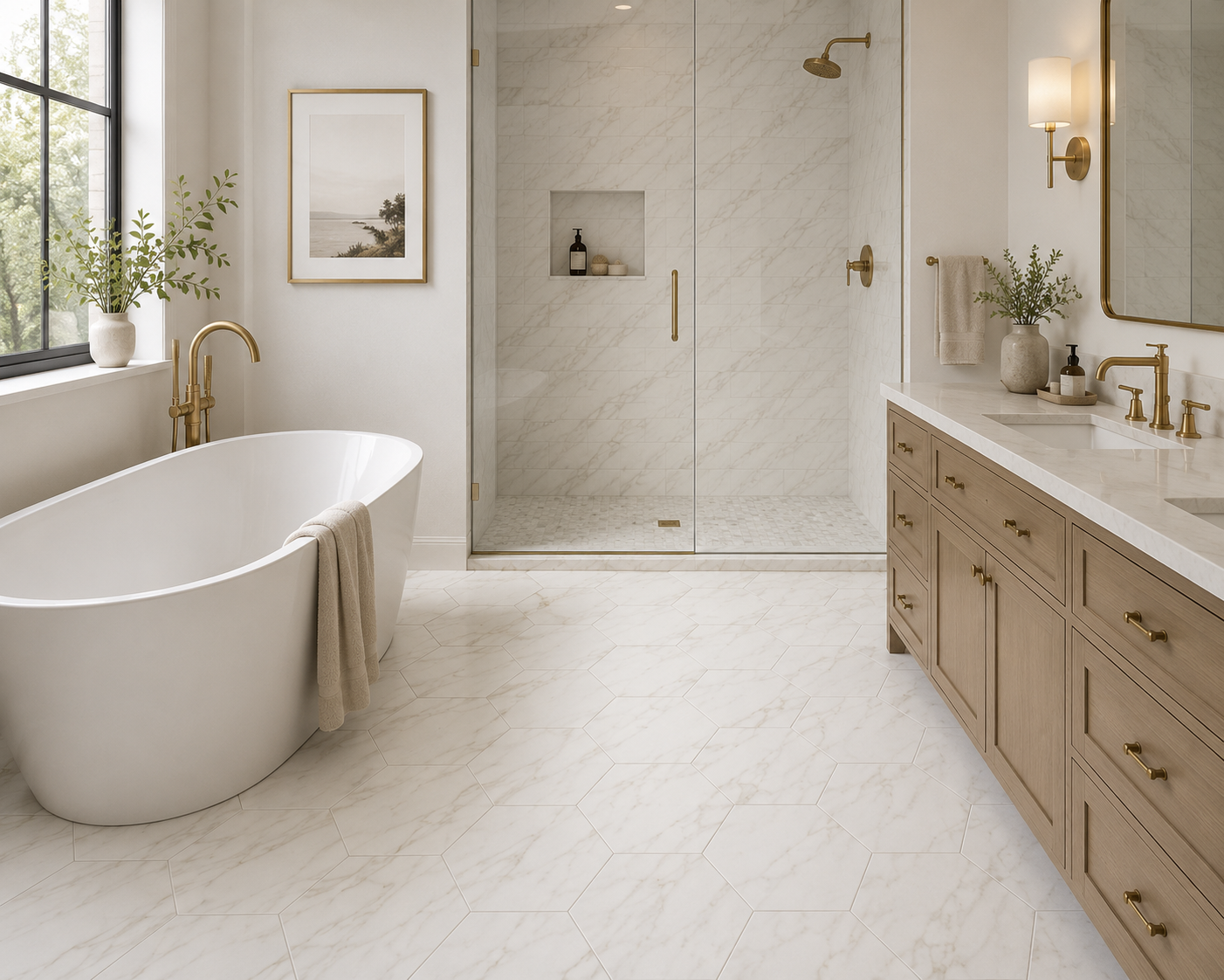 Marazzi Marble Obsession 8 in Hexagon Mosaic - Arabescato | Spotlight Savings