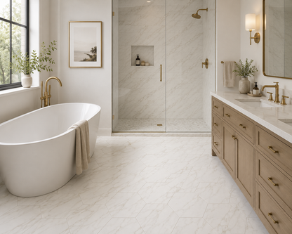 Marazzi Marble Obsession 8 in Hexagon Mosaic - Arabescato | Spotlight Savings