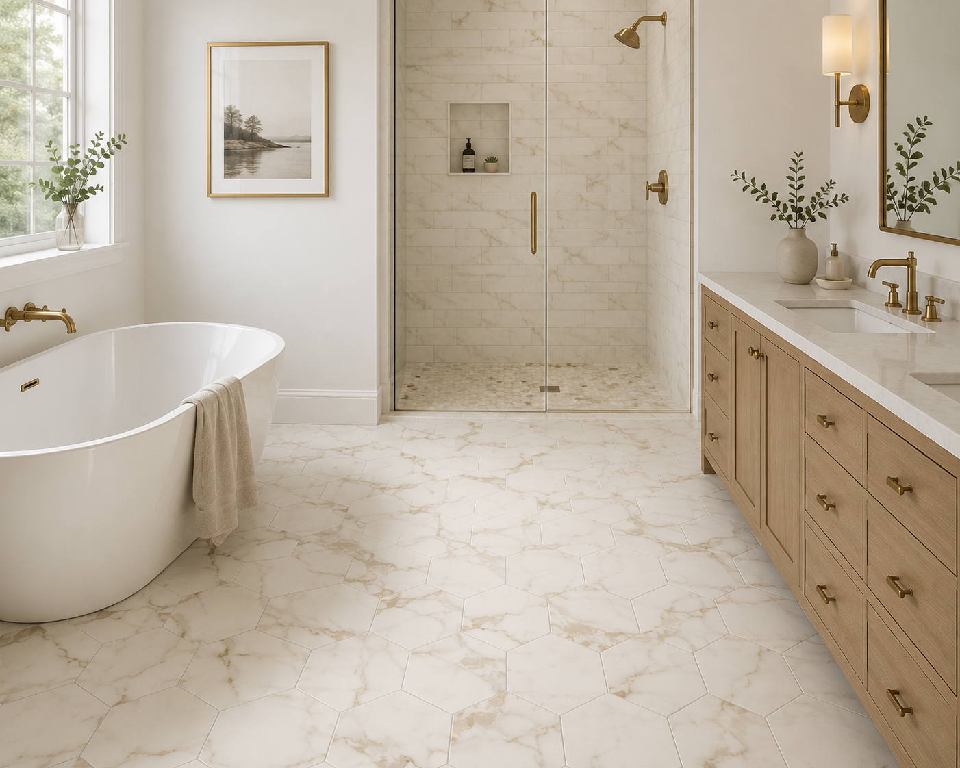 Marazzi Marble Obsession 8 in Hexagon Mosaic - Calacatta Gold 9.370 | Spotlight Savings
