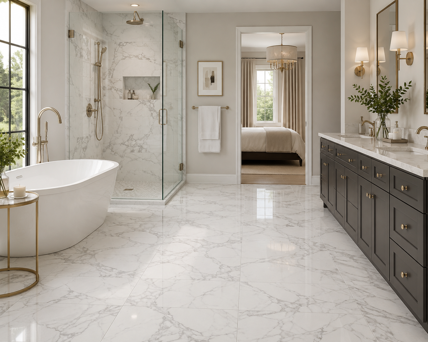 Marazzi Marble Obsession 12 x 24 Porcelain Floor and Wall Tile - Arabescato - Polished | 12" x 24" | Spotlight Savings