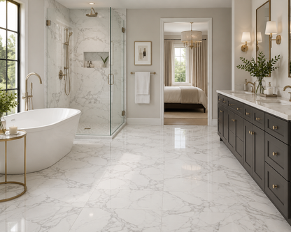 Marazzi Marble Obsession 12 x 24 Porcelain Floor and Wall Tile - Arabescato - Polished | 12" x 24" | Spotlight Savings