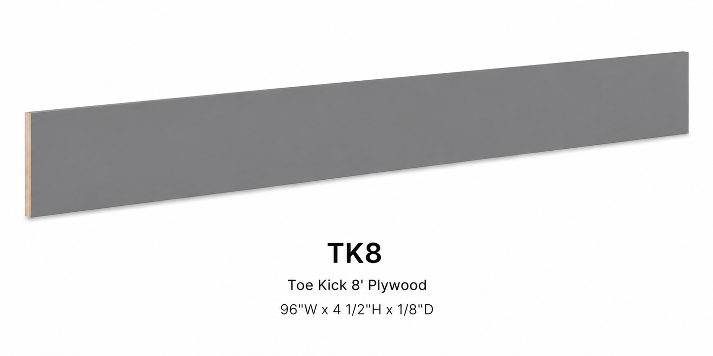 TKC/TK8 Plywood Toe Kick | 96" Wide x 4-1/2" High x 1/8" Deep | Launch Cabinet Collection
