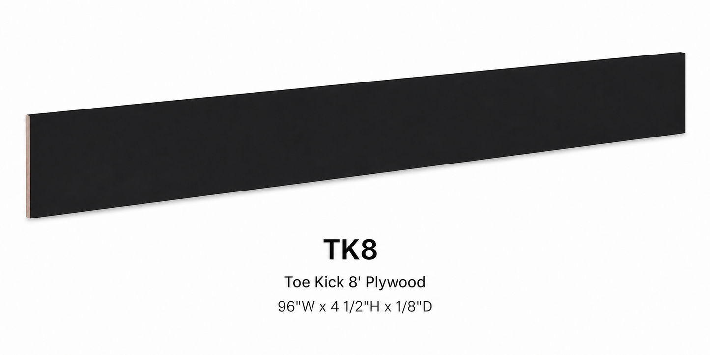 TKC/TK8 Plywood Toe Kick | 96" Wide x 4-1/2" High x 1/8" Deep | Launch Cabinet Collection