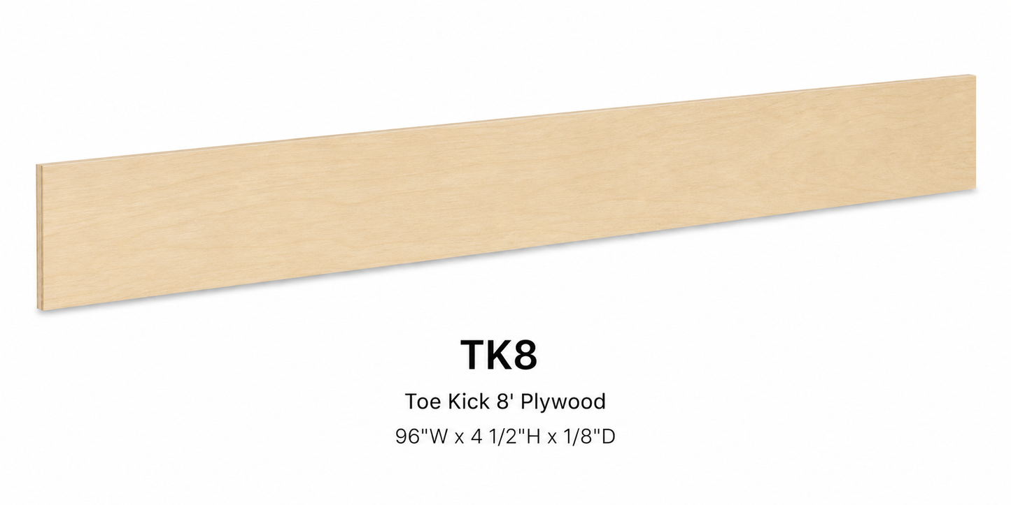 TKC/TK8 Plywood Toe Kick | 96" Wide x 4-1/2" High x 1/8" Deep | Launch Cabinet Collection